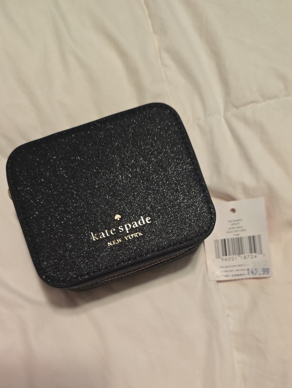 ​NWT Kate Spade Black Glitter Tinsel Jewelry Box Case Travel Organizer
